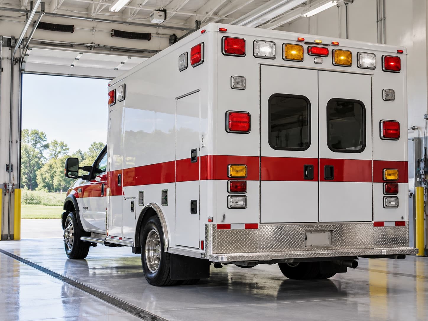Ambulance bay with a bright coated floor