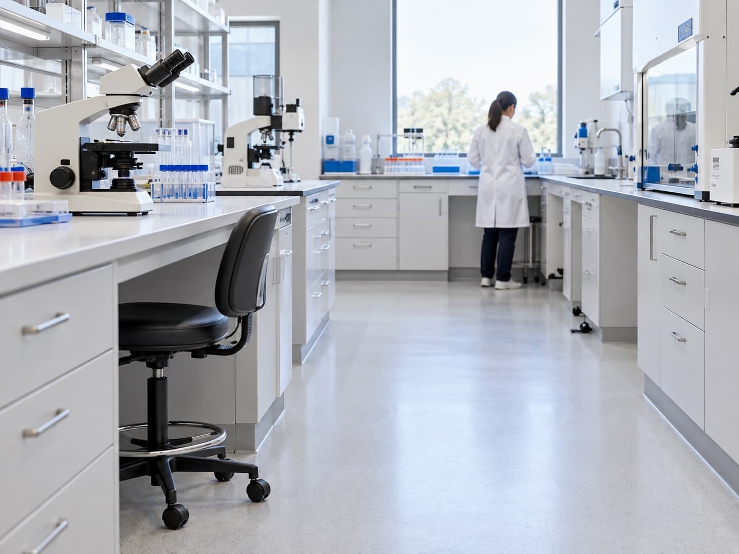 Clinical lab with a seamless floor and cove base