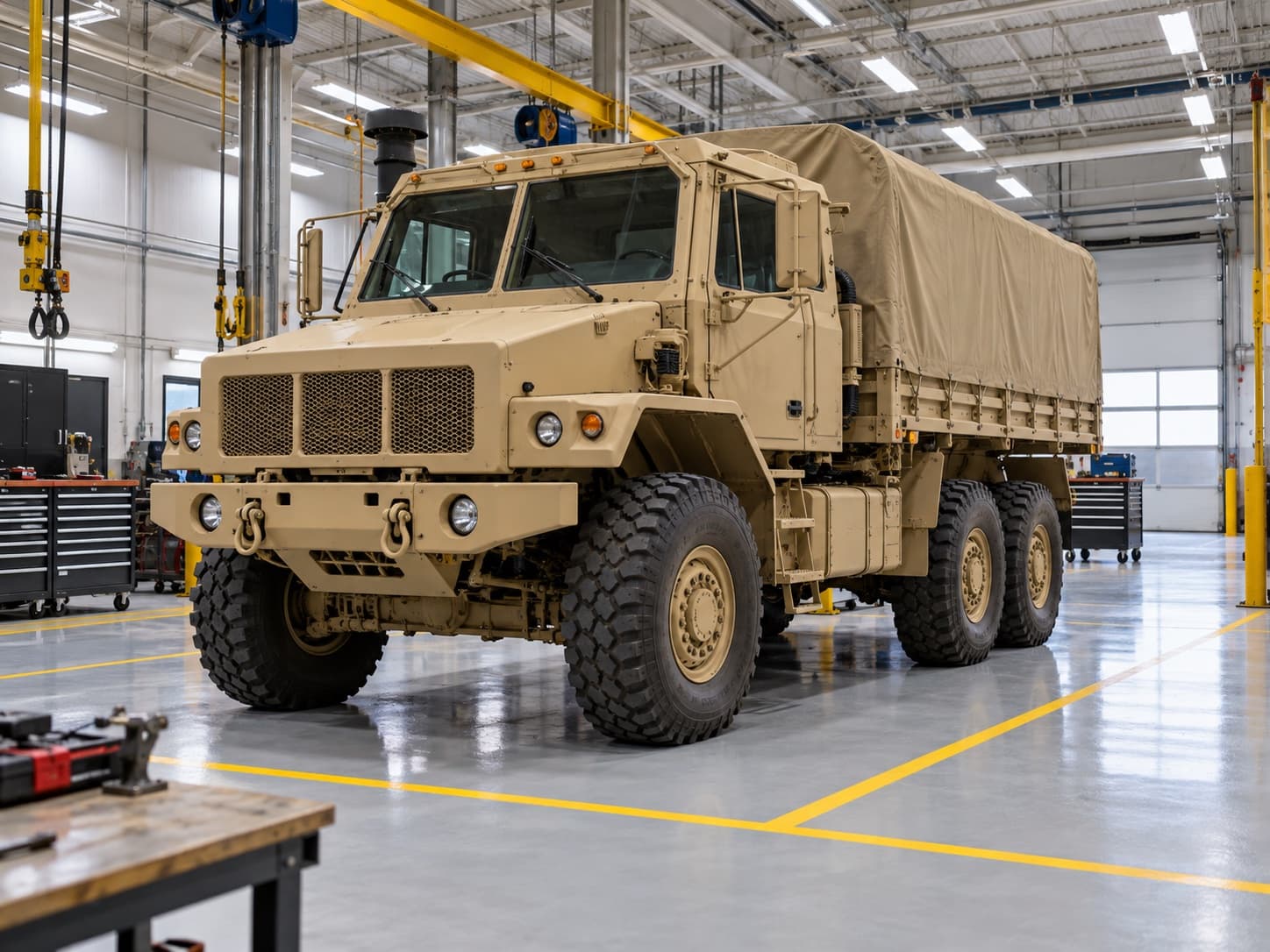 Vehicle maintenance bay with a bright coated floor