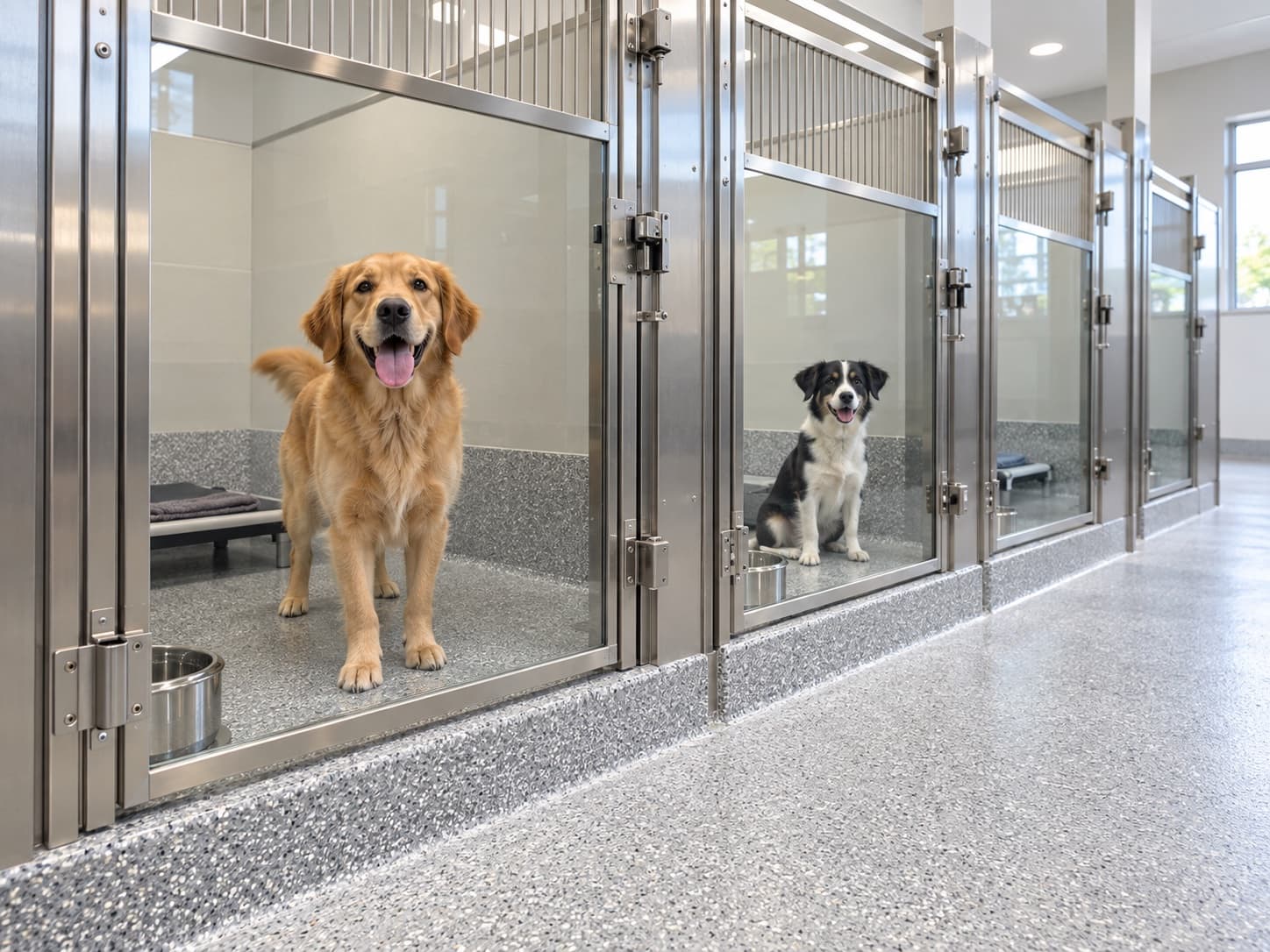 Kennel runs with a seamless floor curving up the walls