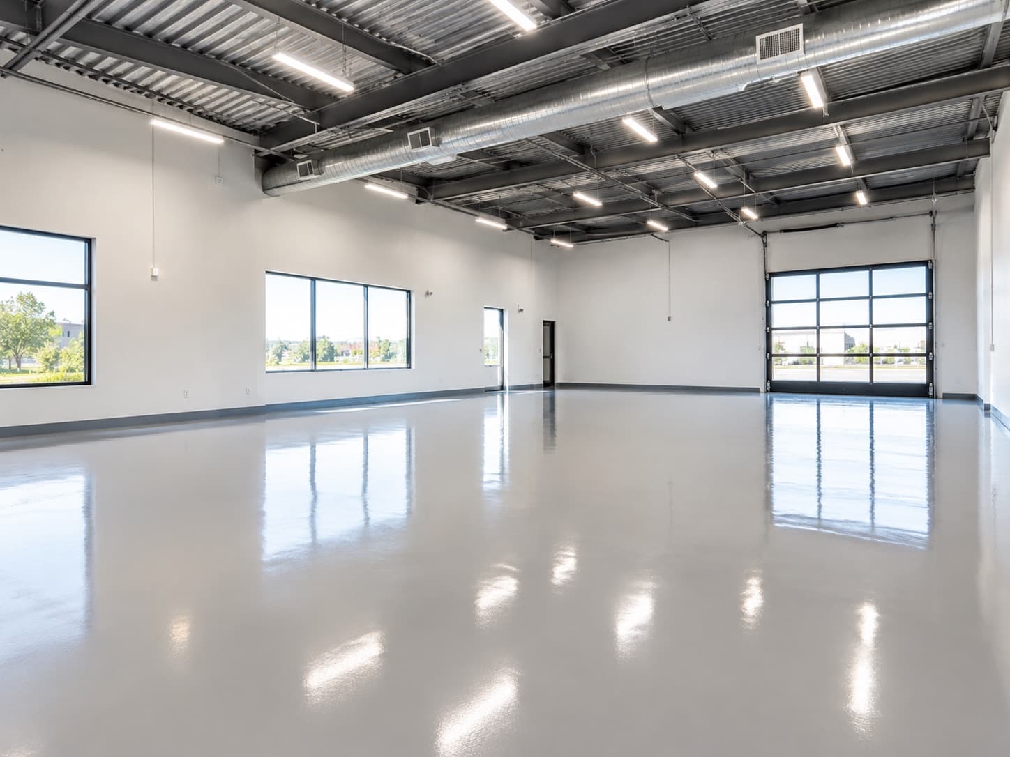 Finished glossy floor in an empty commercial space