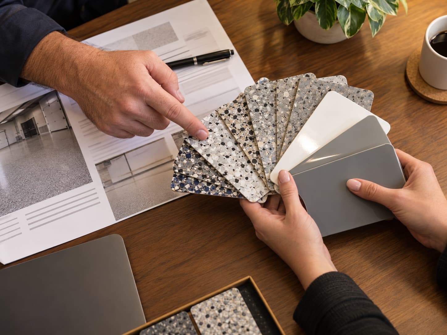 Reviewing a flooring proposal and color samples