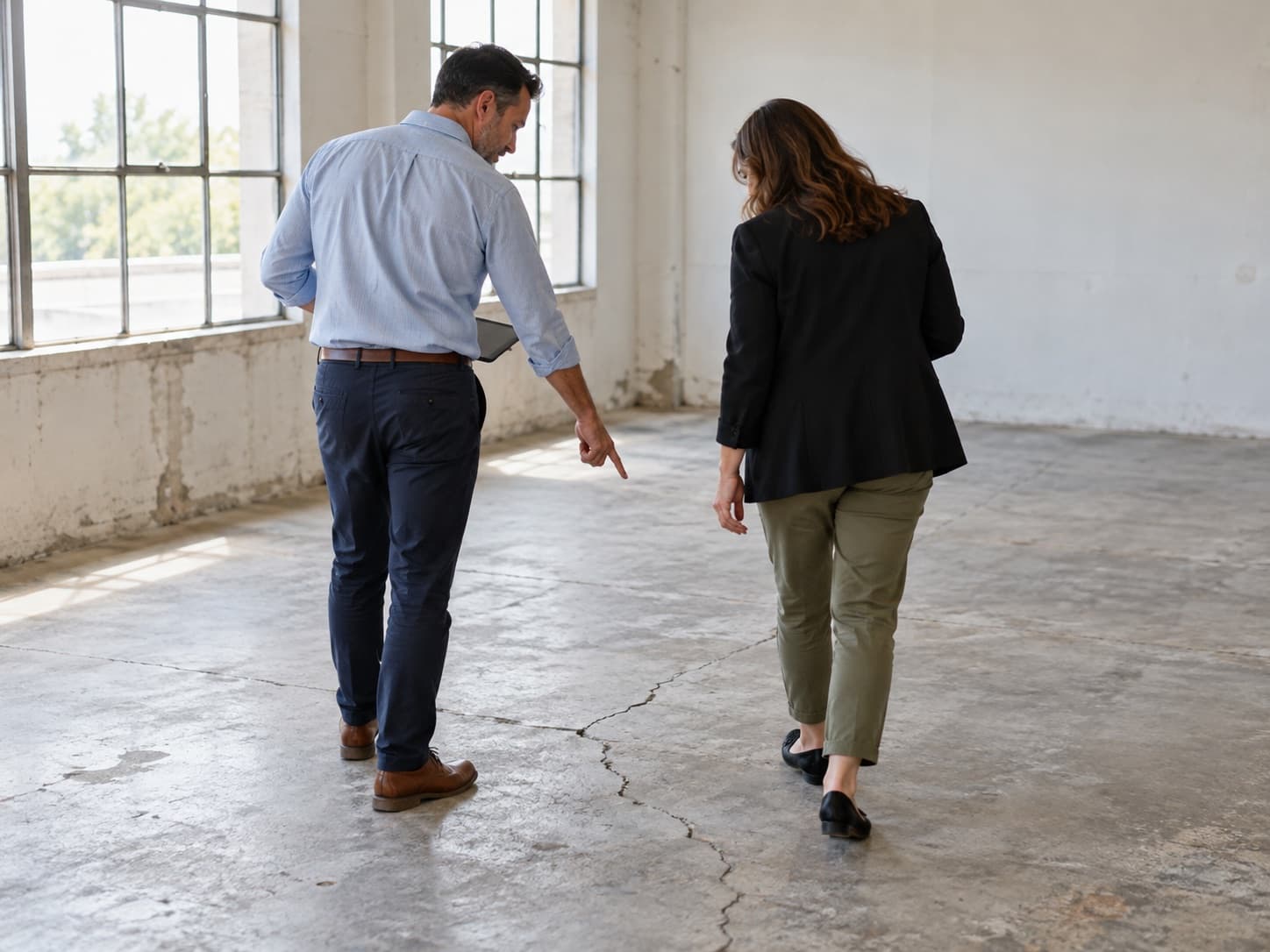 Walking a facility floor with a clipboard